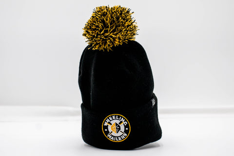 Wheeling Nailers Zephyr Cuff/Pom Yellow Circle Logo Beanie